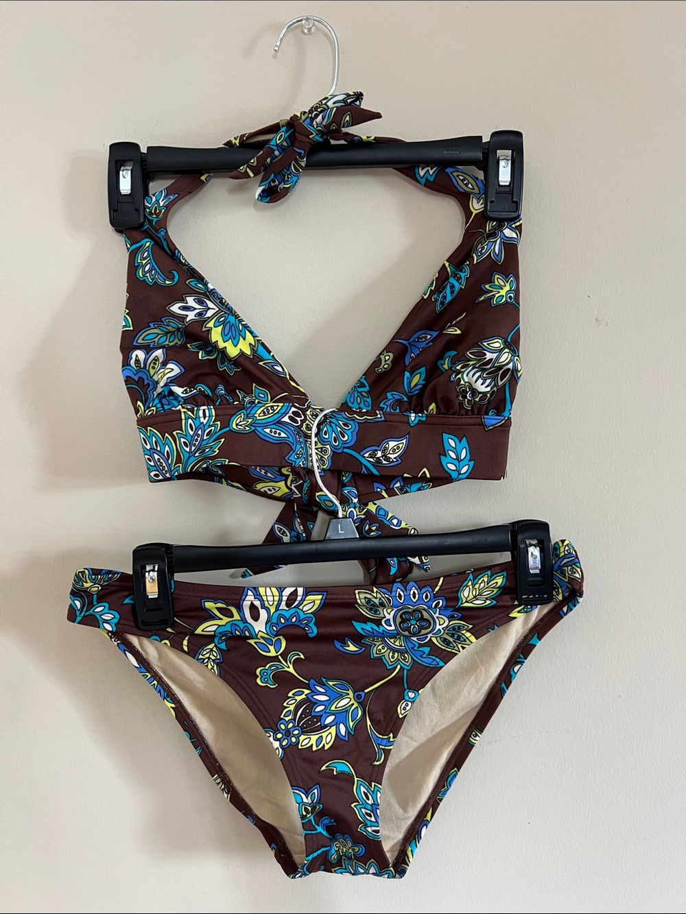 ⛱️☀️👙💋Victoria Secret Paisley Brown Floral Halter Bikini Set